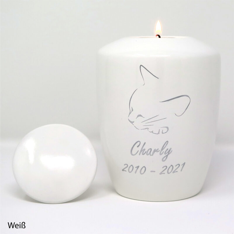 Katzenurne mit Teelicht